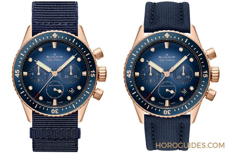BLANCPAIN - 18K紅金藍(lán)面、23級(jí)鈦灰面，Blancpain五十噚深潛器飛返計(jì)時(shí)碼表兩款延伸新作